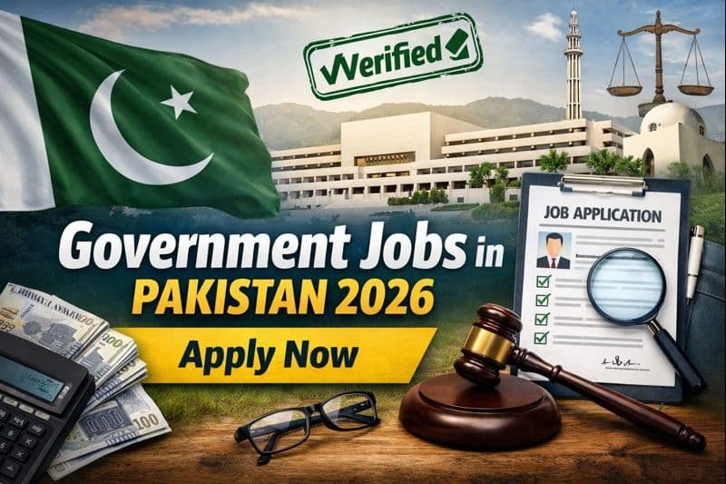 Government Jobs in Pakistan 2026 thumbnail showing official recruitment, Parliament House, and apply now message.