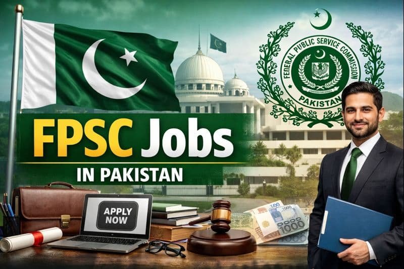 Latest fpsc jobs in pakistan official apply guide thumbnail showing Federal Public Service Commission building and Pakistan flag