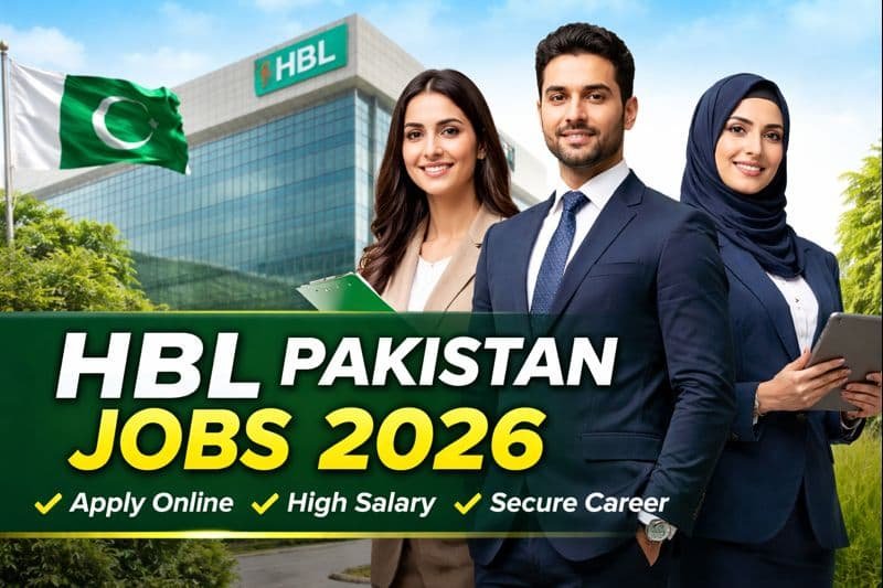 Official HBL Pakistan Jobs 2026 thumbnail showing professional banking staff in front of HBL headquarters, highlighting secure online job applications in Pakistan