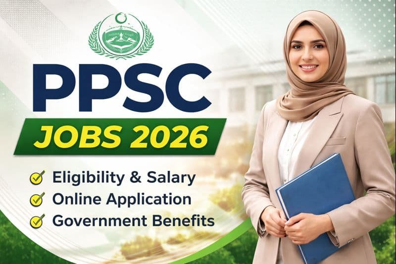 PPSC Jobs 2026 official thumbnail showing Punjab Public Service Commission recruitment with apply guide, salary details, and government job benefits.
