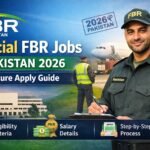 Official FBR Jobs Pakistan 2026 thumbnail showing Federal Board of Revenue headquarters with apply guide, salary, eligibility, and application details.