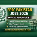 FPSC Pakistan Jobs 2026 official apply guide banner showing Federal Public Service Commission recruitment details, eligibility criteria, salary packages, and step-by-step application process in Pakistan.