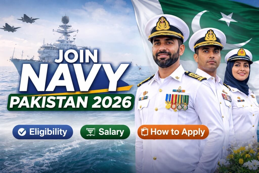 Pakistan Navy officers in uniform representing Join Navy Pakistan 2026 recruitment, eligibility, and career guidance
