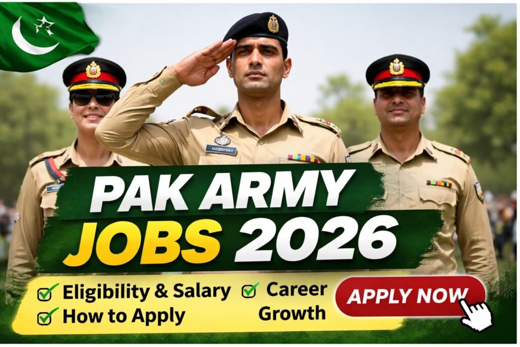 Official Pak Army jobs 2026 guide thumbnail showing Pakistan Army officers and soldiers with apply information, eligibility, salary, and recruitment steps