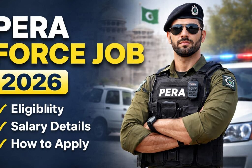 PERA Force Job 2026 thumbnail showing a uniformed enforcement officer with eligibility, salary details, and how to apply information highlighted.