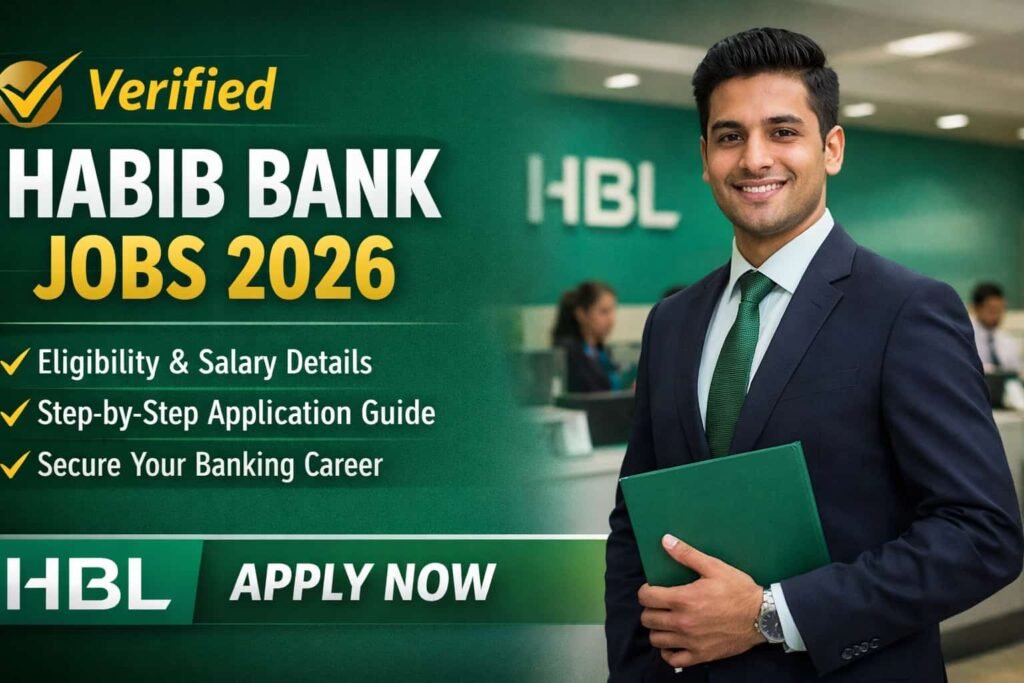 Trusted Habib Bank Jobs 2026 thumbnail showing a professional banker with HBL branding and apply guidance.